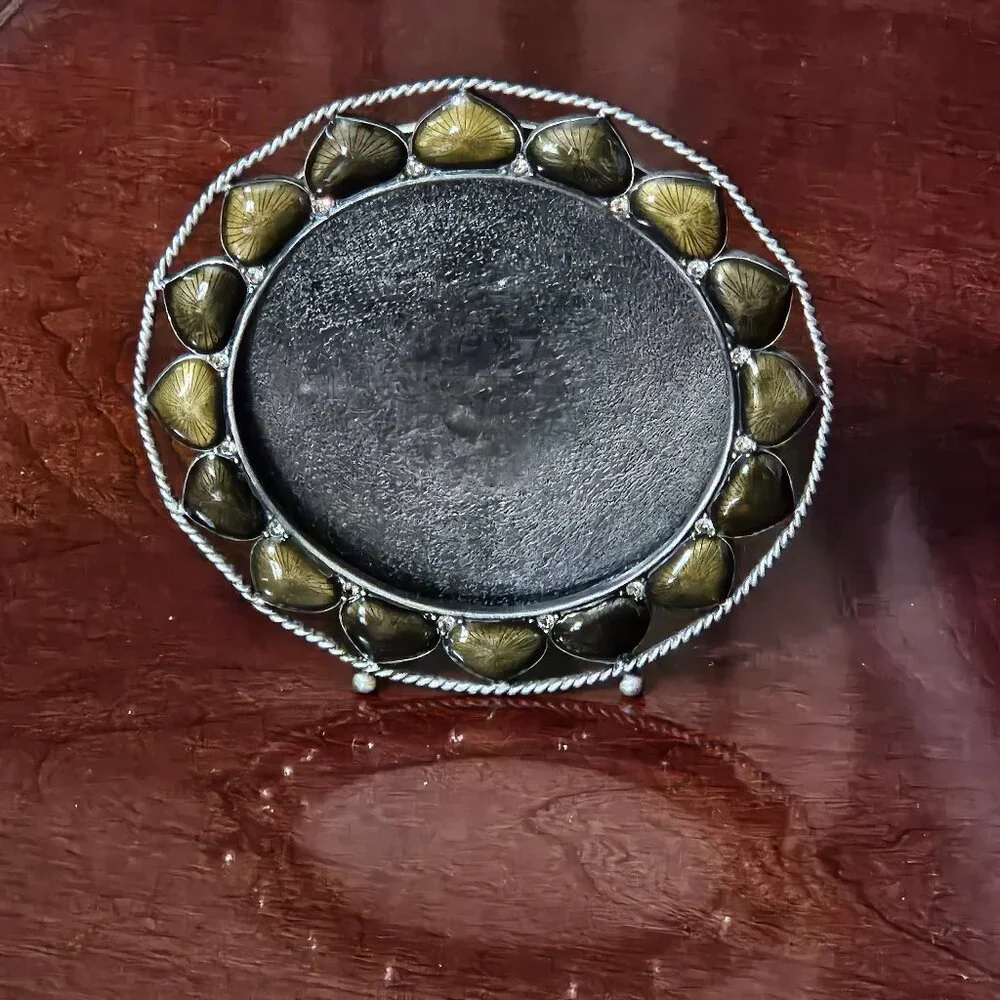 RARE VINTAGE JAY STRONGWATER GREEN SUNFLOWER FLORA & FAUNA CRYSTAL ENAMEL FRAME